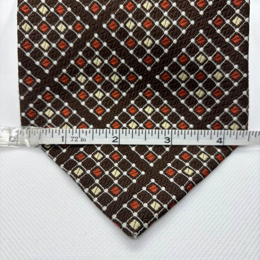 Christian Dior Necktie Brown Geometric Diamond Pattern Men's Tie 70s Disco Retro - Picture 2 of 8